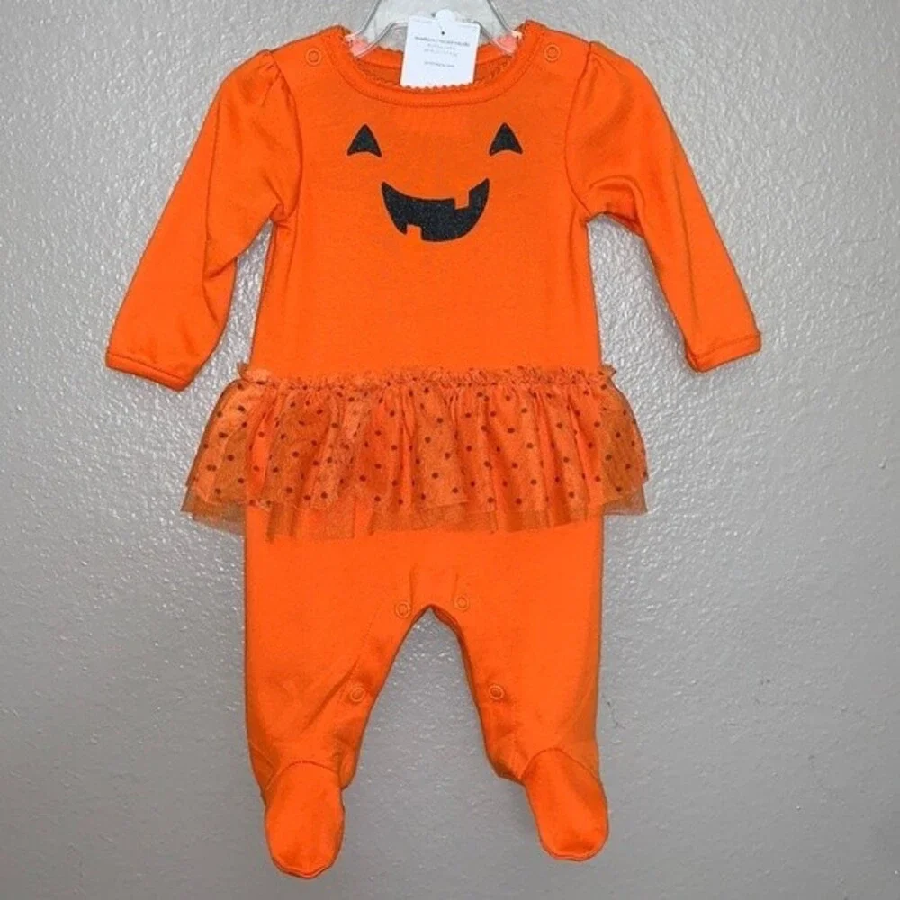 Newborn pumpkin outfit for little girls Holloween